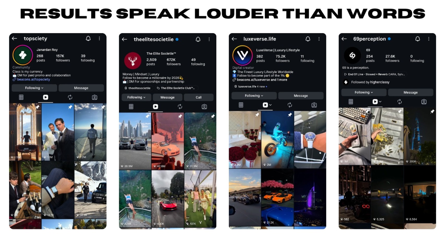 Instagram accounts showing follower growth